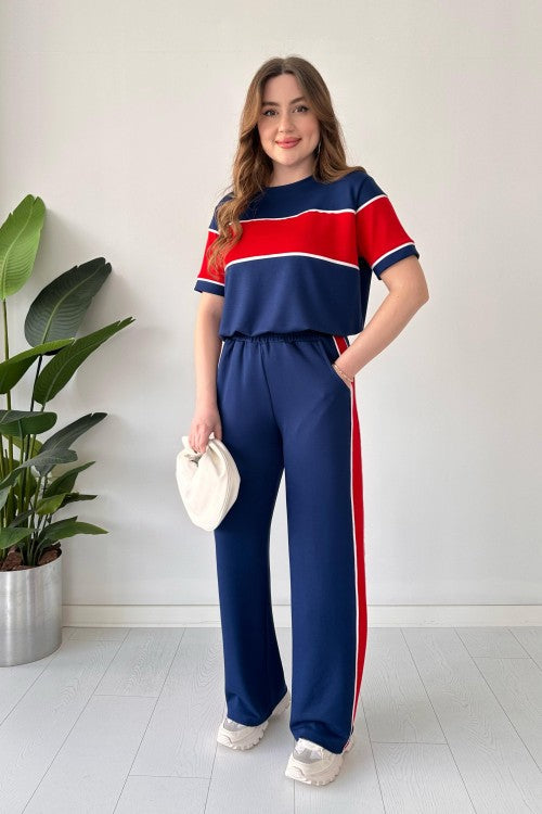 CH-544 BEAS Straight Trouser Panel Tee Tracksuit For Women
