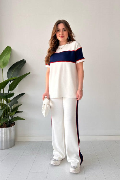 Ch-544 Beaswear Straight Trouser Panel Tee Tracksuit For Women