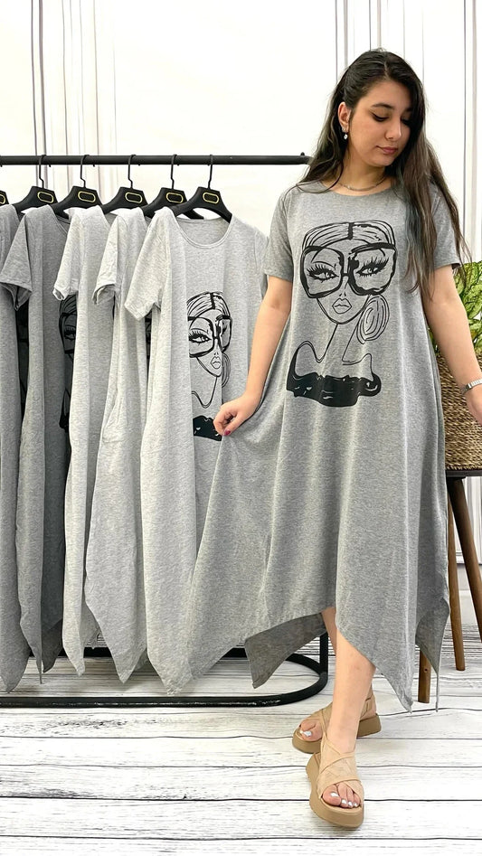 CH-549 A line long loose causal summer tee