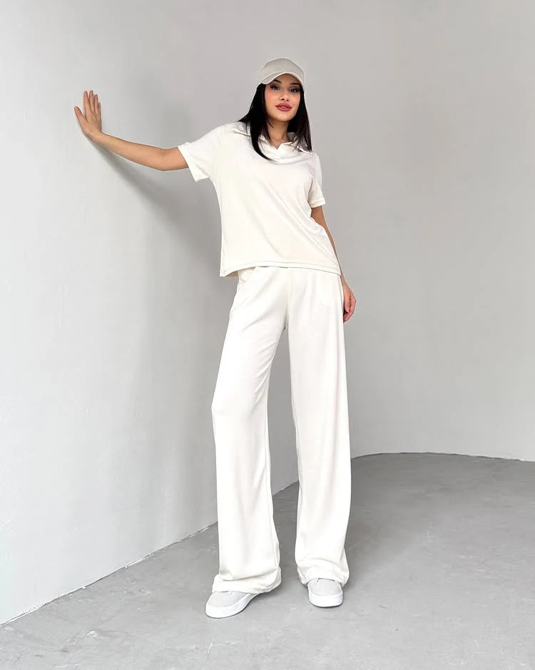 CH-550 Summer Casual Women's Polo Collar Top & Trouser Set