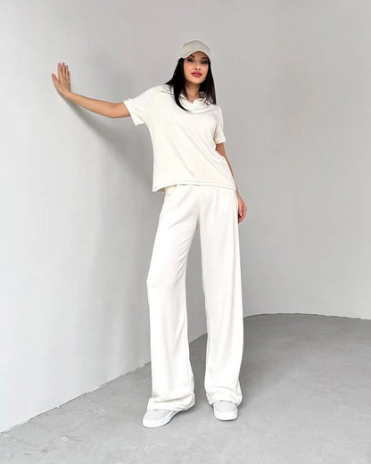 CH-550 Summer Casual Women's Polo Collar Top & Trouser Set