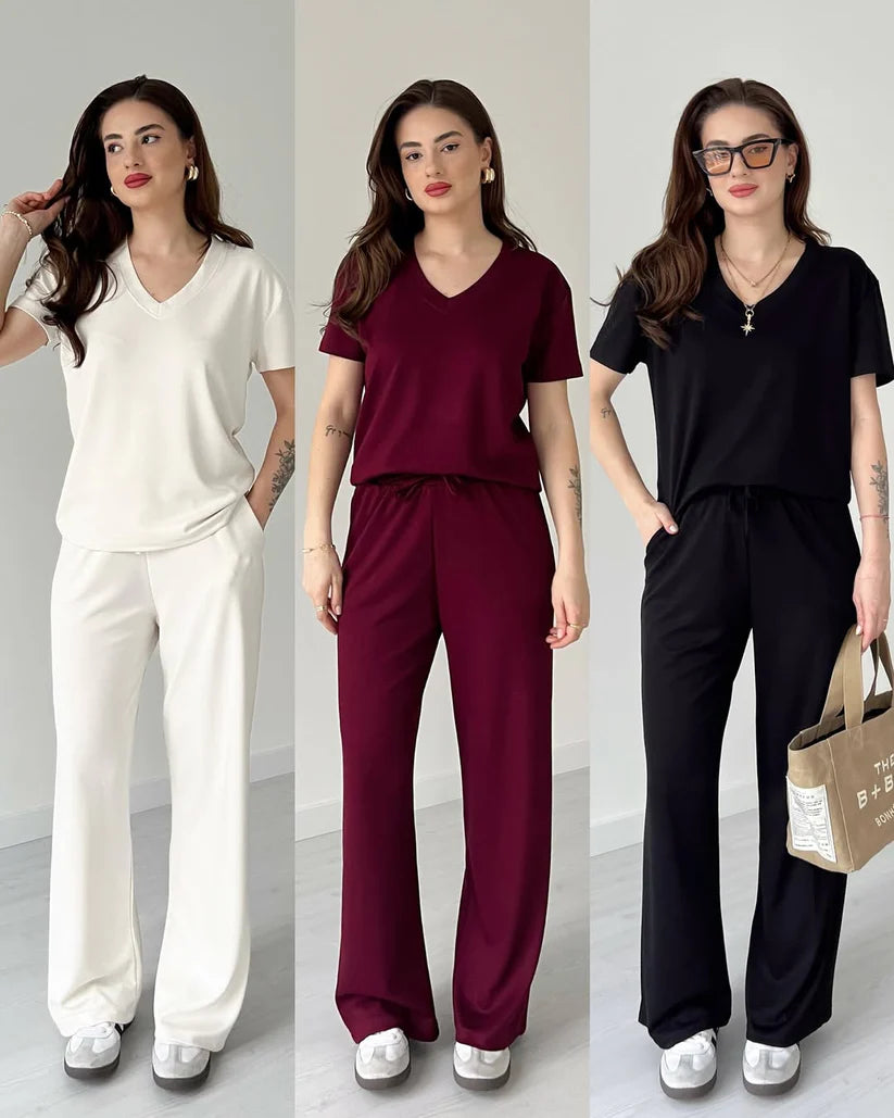 CH # 553 Summer Casual Women's V neck Top & Trouser Set