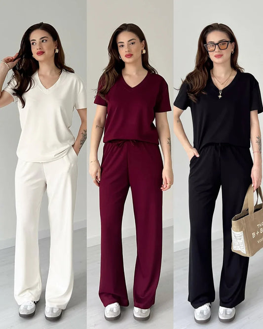 CH # 553 Summer Casual Women's V neck Top & Trouser Set