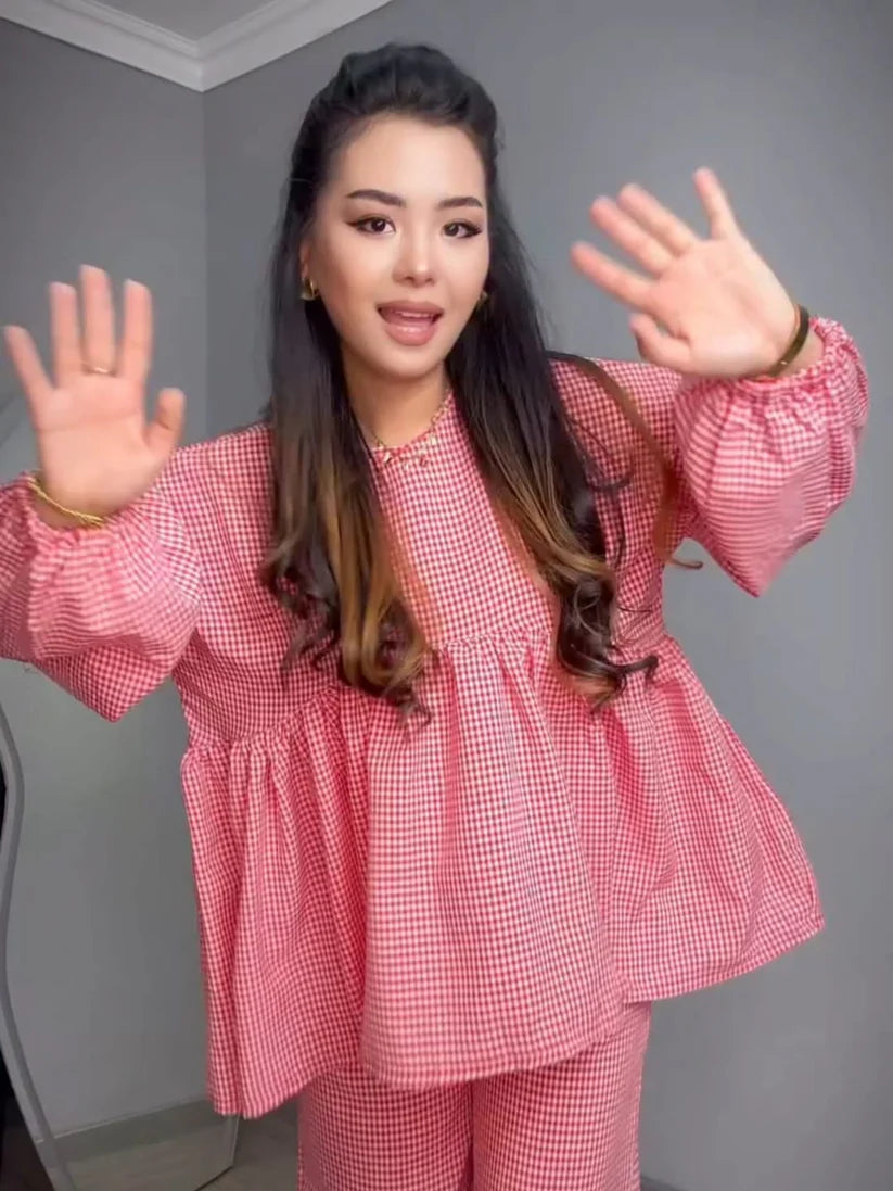 CH-552 Bea's Classic Checkered Cotton Co-ord Set