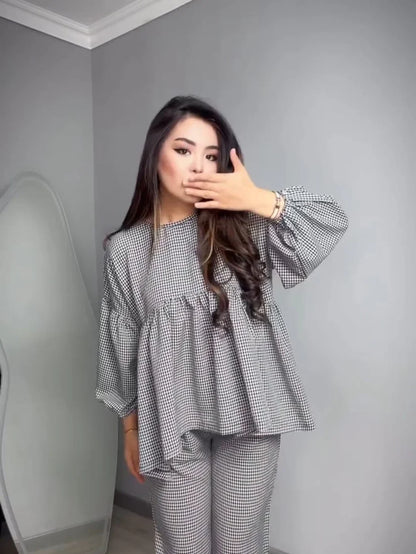 CH-552 Bea's Classic Checkered Cotton Co-ord Set