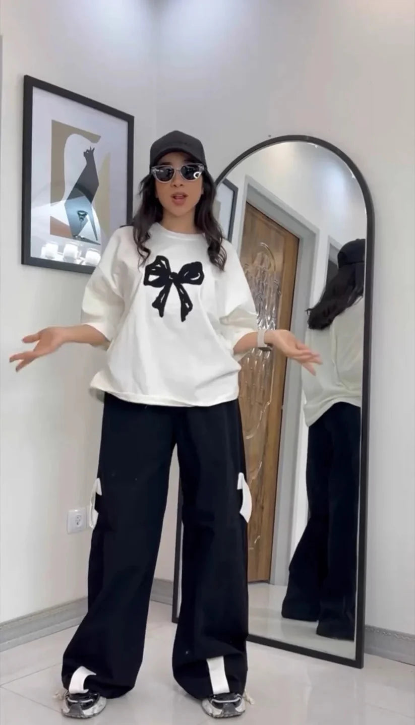 CH-559 Printed Drop-Shoulder Tee Trouser Pant Co Ord Set