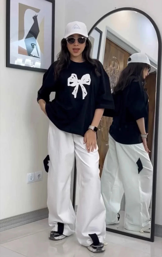 CH-559 Printed Drop-Shoulder Tee Trouser Pant Co Ord Set