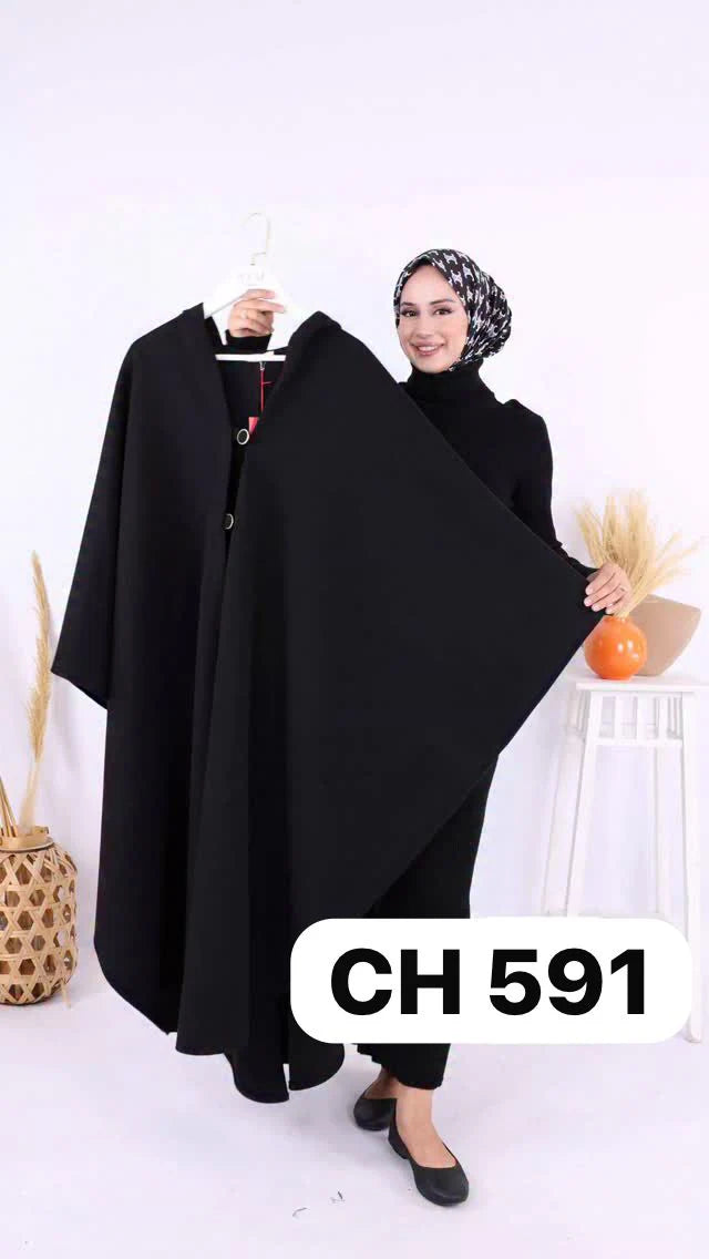 CH-591 BEAS Long hooded Button Windbreaker Cloak