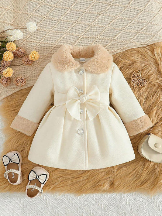 KIDS-24 BEA'S Blocking Collar Bow Decor Jacket