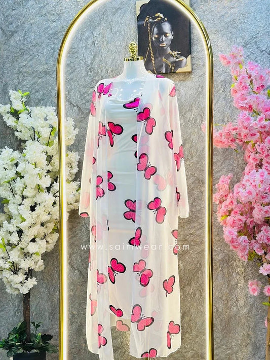 CH-572 Bea's 2 Piece Butterfly Printed Long Gown Dress