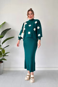 CH-483 Flowers Printed Stretchable Ribbed Fleece Dress