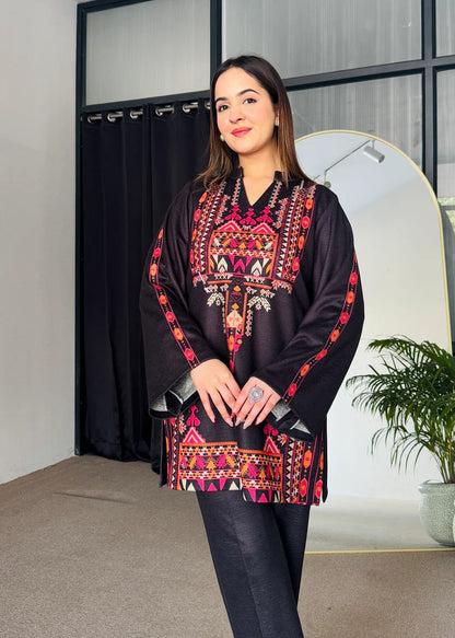 Black Printed Woollen Kurta Set (D-06)