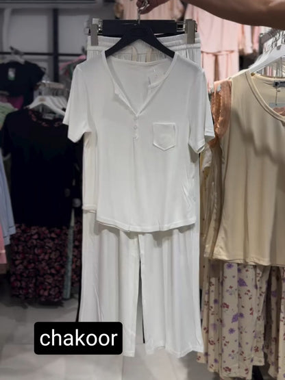 CH-538 Beaswear 2 pc button casual top with straight trouser