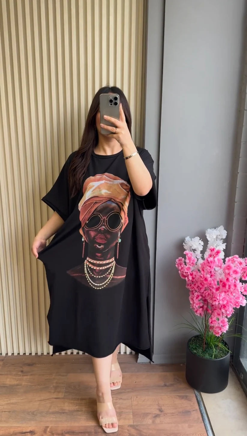 CH-457 BEA'S Drop Shoulder Printed Long Top