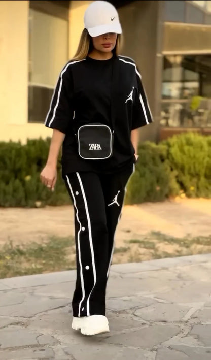 CH#440 BEA'S Sides Button Style T-Shirt And Jogger Pant