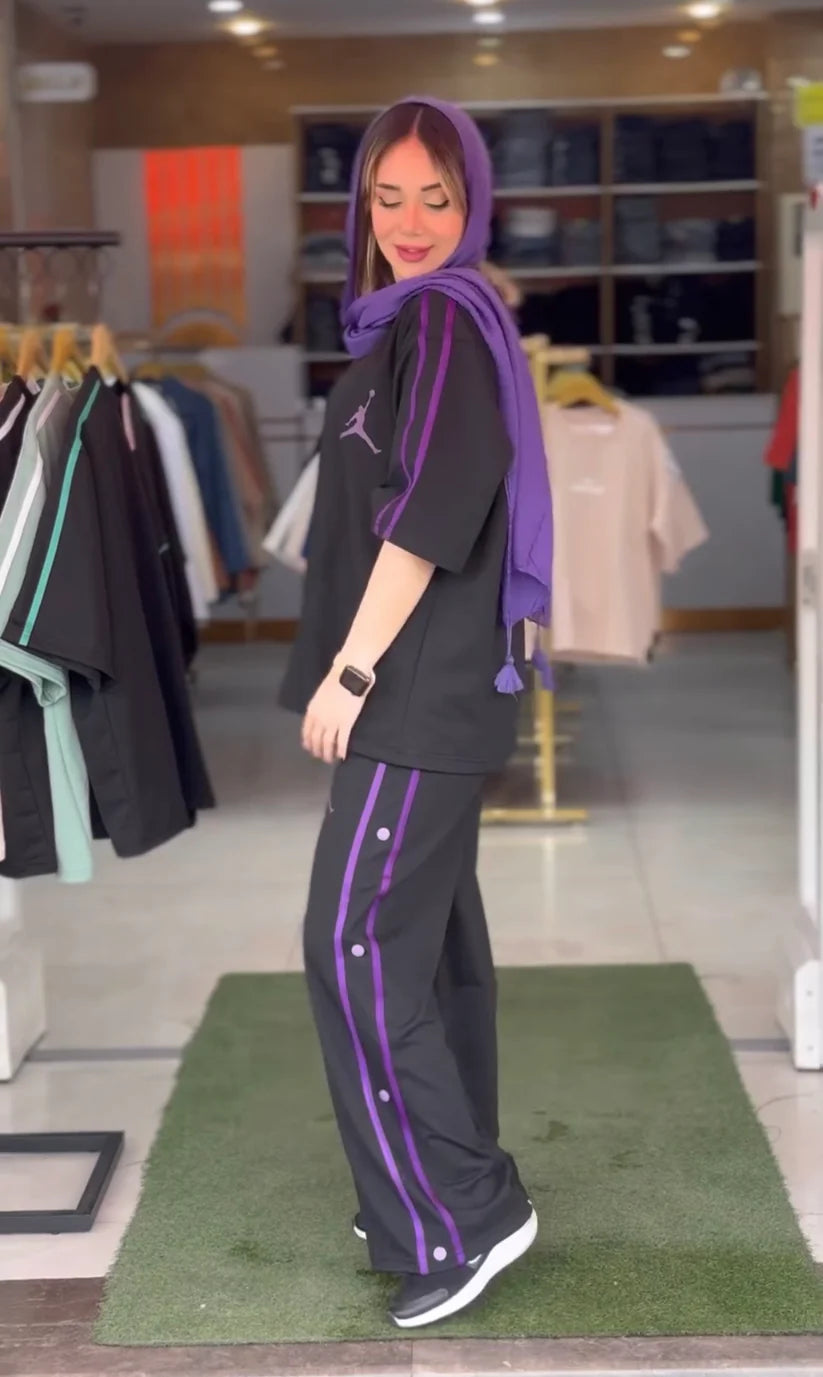 CH#440 BEA'S Sides Button Style T-Shirt And Jogger Pant