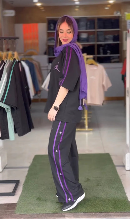 CH#440 BEA'S Sides Button Style T-Shirt And Jogger Pant