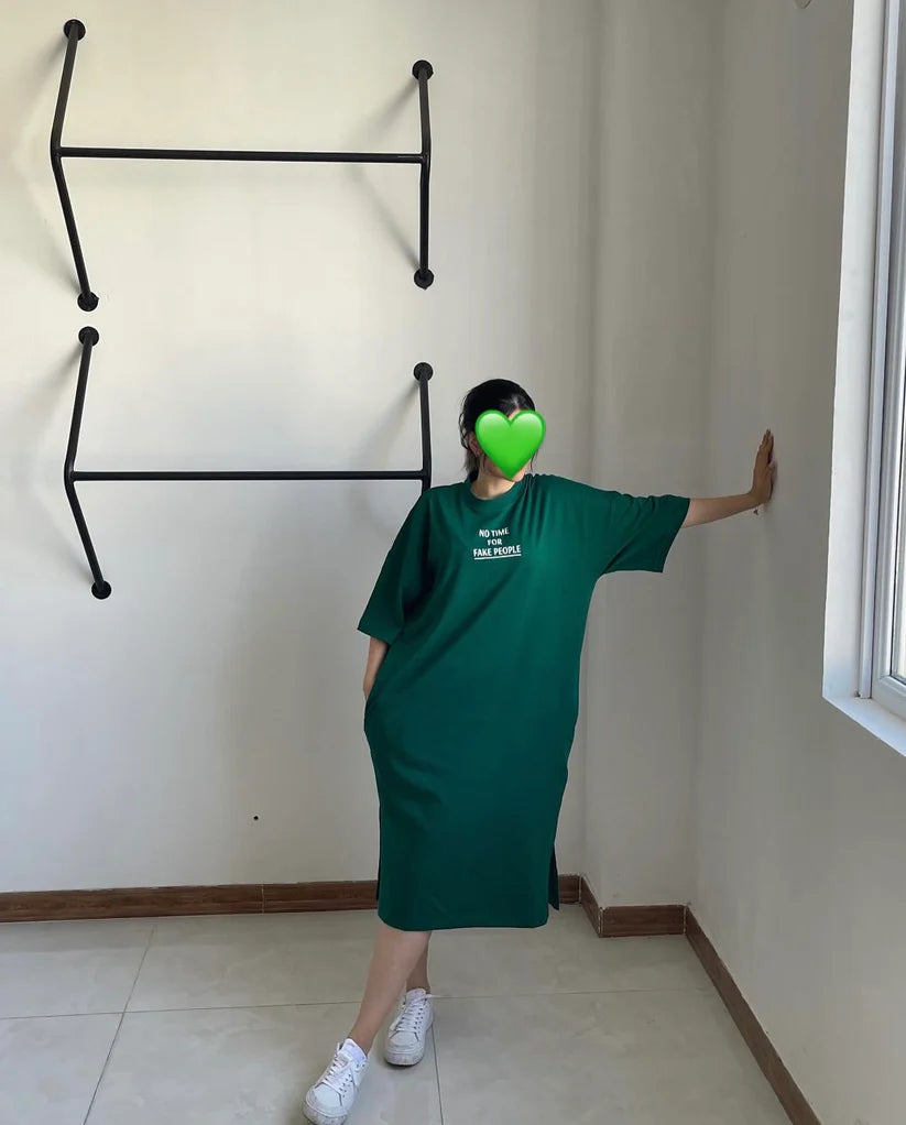 Ch # 461 BEA'S No Time For Fake People Drop Shoulder Long Top Tee