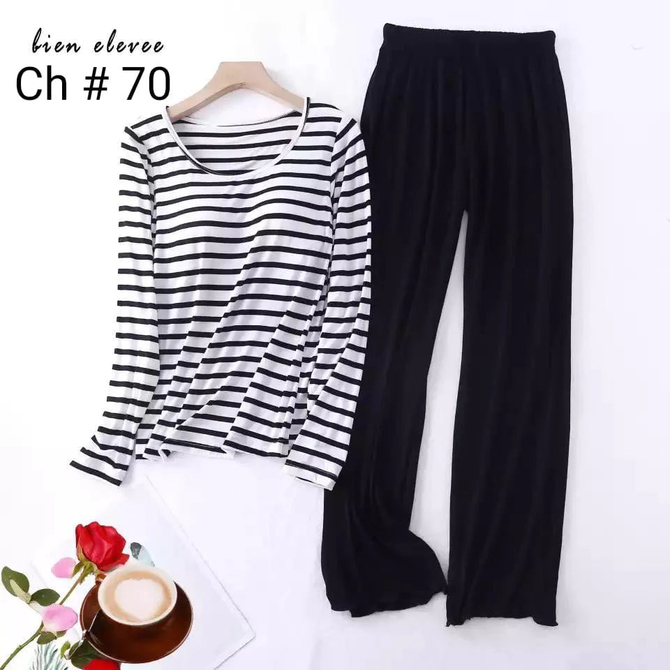 Zebra Lined Top And Black Trouser Set Unleash Your Wild Side With This Unique Lounge Wear CH # 70