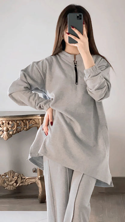 CH-322 WINTER SIDE POCKET 2 PIECES FLEECE DRESS
