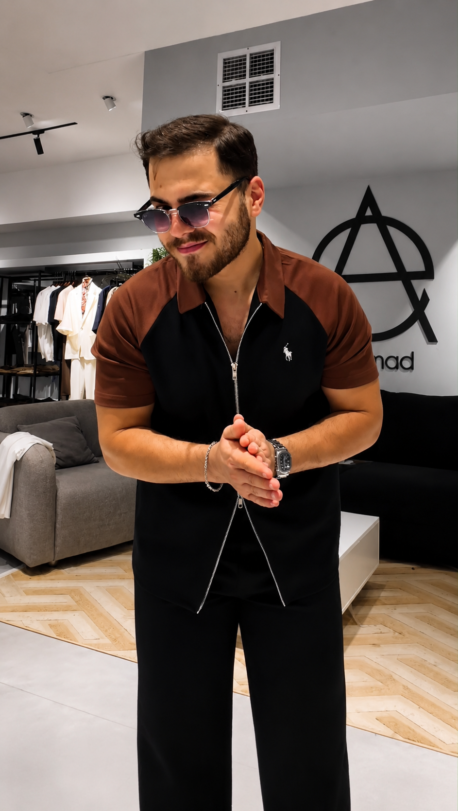 LI-137 |BEA'S| Men's Luxury Contrast Zip Polo Co-Ord Set
