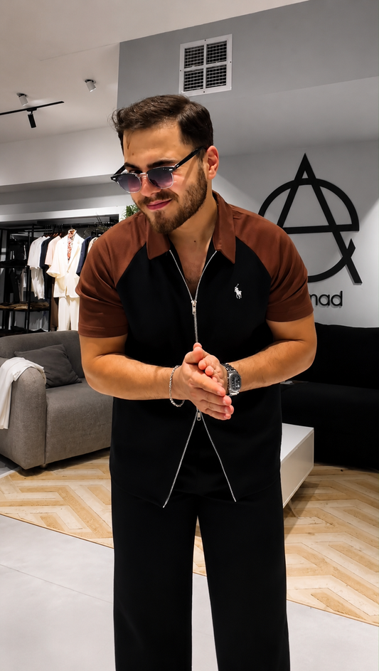 LI-137 |BEA'S| Men's Luxury Contrast Zip Polo Co-Ord Set