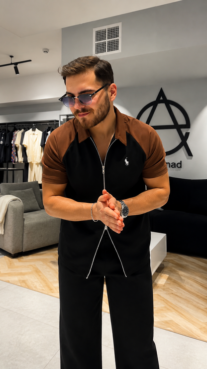 LI-137 |BEA'S| Men's Luxury Contrast Zip Polo Co-Ord Set