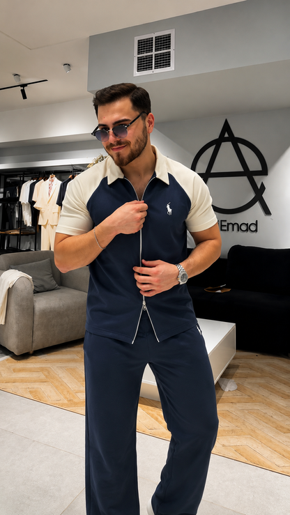 LI-137 |BEA'S| Men's Luxury Contrast Zip Polo Co-Ord Set