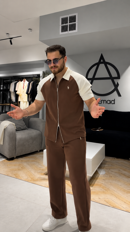 LI-137 |BEA'S| Men's Luxury Contrast Zip Polo Co-Ord Set