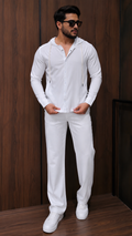|BEA'S| Men's Linen Look Hooded Shirt Co-Ord