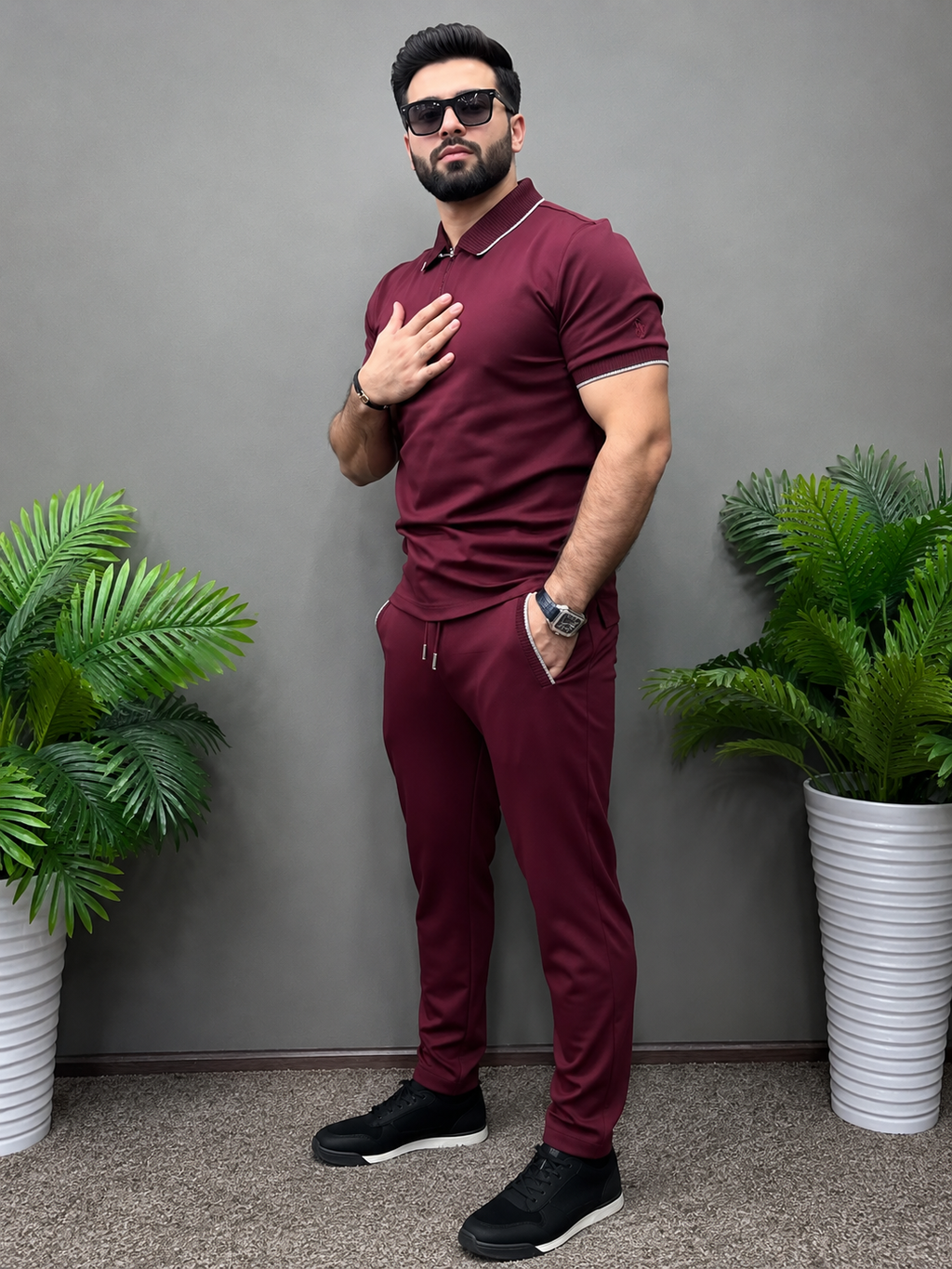 LI-140 |BEAS| Classic Maroon Polo Twin Set – Premium Fit