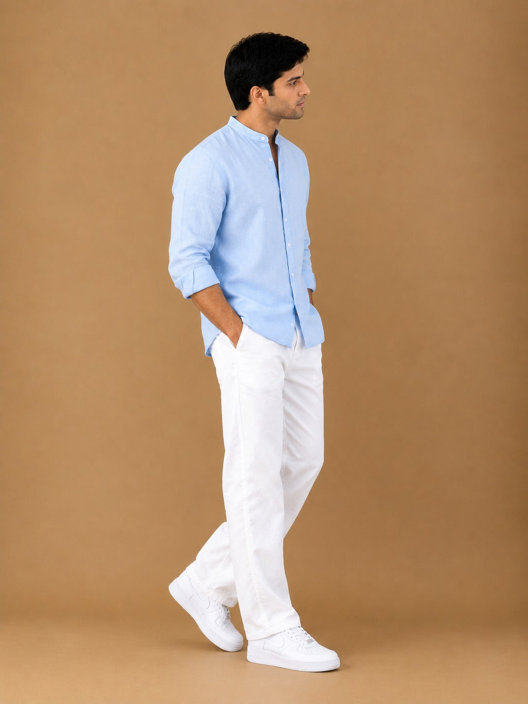 LI-165 | BEAS | Sky Linen Band-Collar Co-Ord Set
