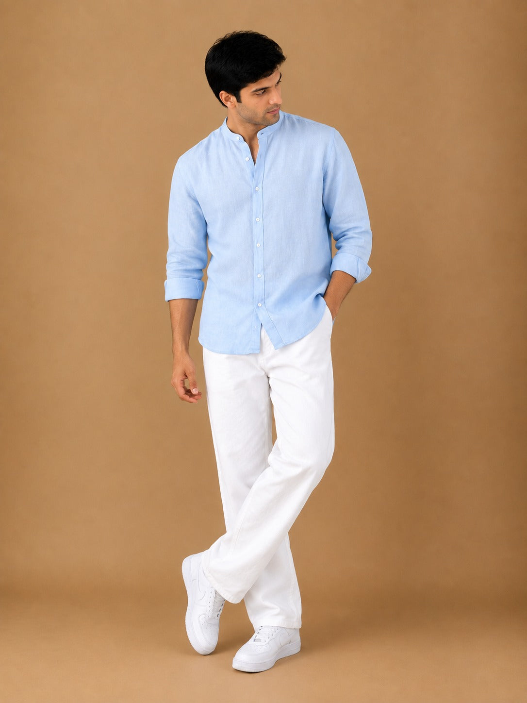 LI-165 | BEAS | Sky Linen Band-Collar Co-Ord Set