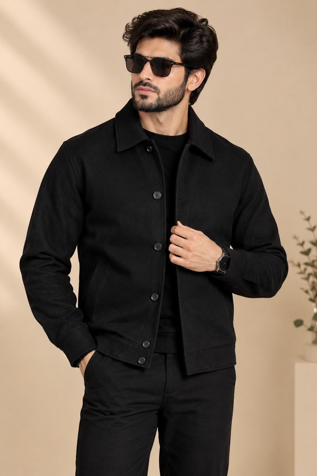 LI-172 |BEAS| Black Collar Jacket & Trouser+T-Shirt