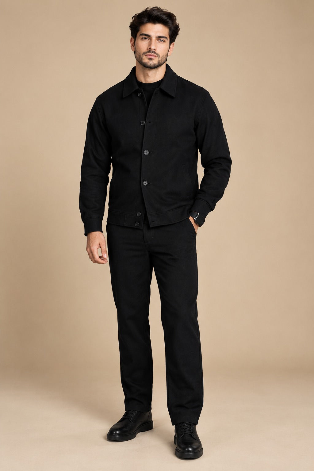 LI-172 |BEAS| Black Collar Jacket & Trouser+T-Shirt