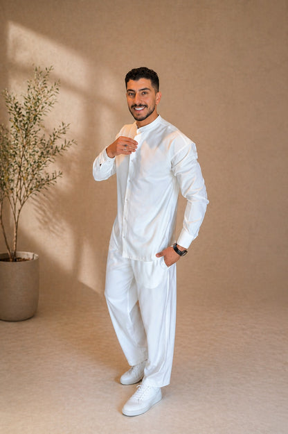 LI-94 |BEAS| Shadow Luxe Men’s Co-Ord Set | Mandarin Collar Shirt & Tailored Loose Trouser