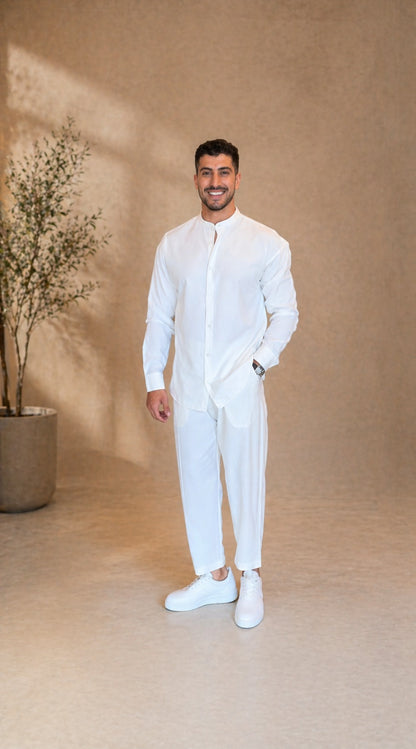 LI-94 |BEAS| Shadow Luxe Men’s Co-Ord Set | Mandarin Collar Shirt & Tailored Loose Trouser