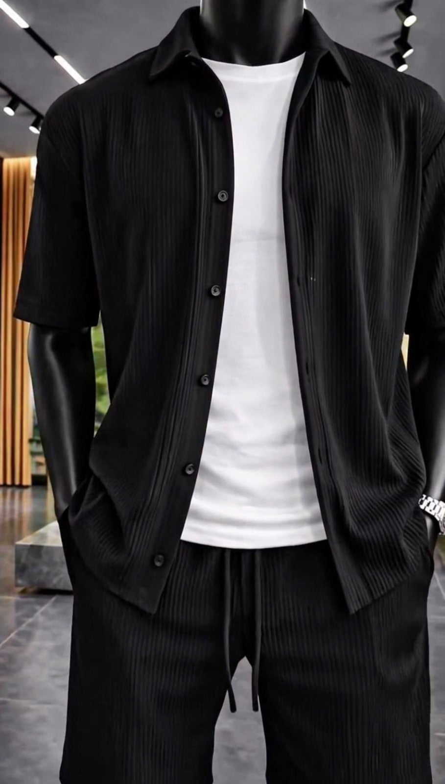 LI-87 BEAS MENS ELITE CO-ORD SET – TEXTURED BUTTON SHIRT WITH SHORTS | SUMMER COLLECTION