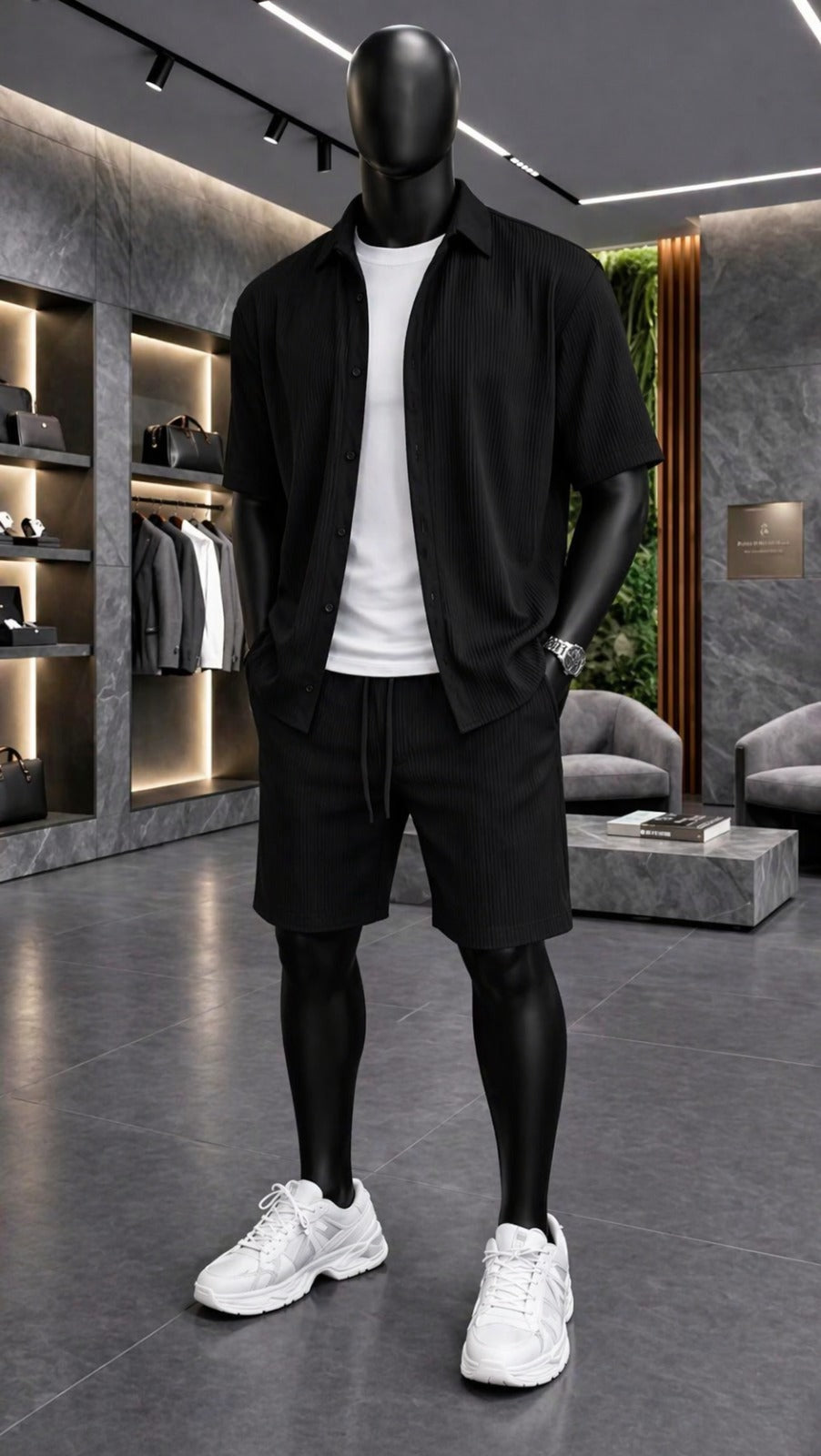 LI-87 BEAS MENS ELITE CO-ORD SET – TEXTURED BUTTON SHIRT WITH SHORTS | SUMMER COLLECTION