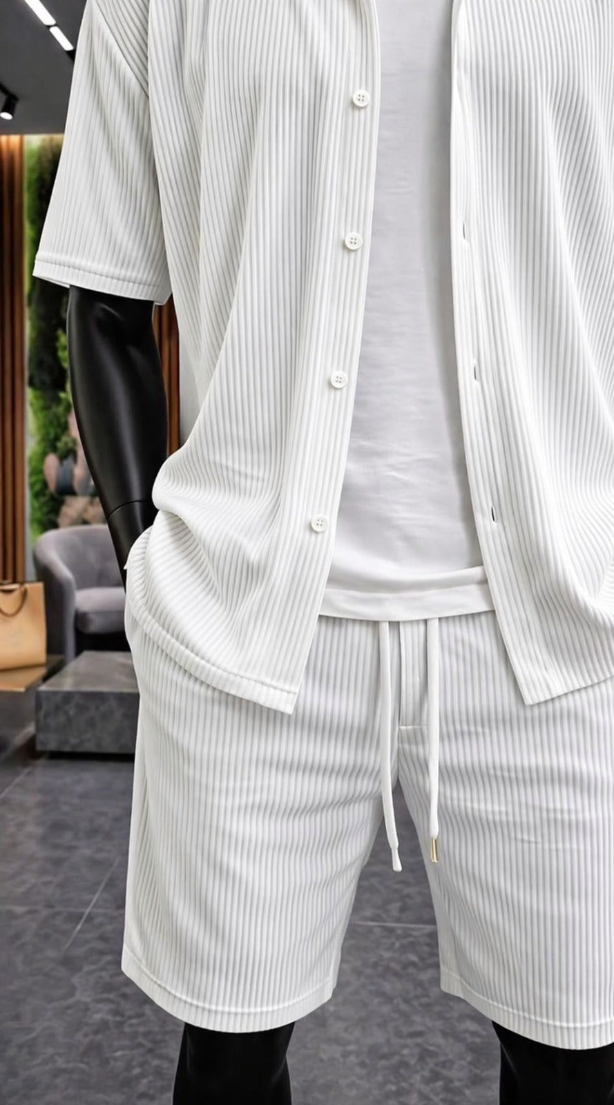 LI-87 BEAS MENS ELITE CO-ORD SET – TEXTURED BUTTON SHIRT WITH SHORTS | SUMMER COLLECTION