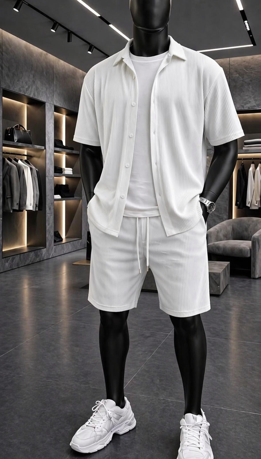LI-87 BEAS MENS ELITE CO-ORD SET – TEXTURED BUTTON SHIRT WITH SHORTS | SUMMER COLLECTION
