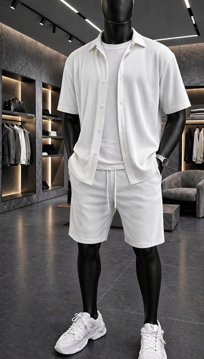 LI-87 BEAS MENS ELITE CO-ORD SET – TEXTURED BUTTON SHIRT WITH SHORTS | SUMMER COLLECTION