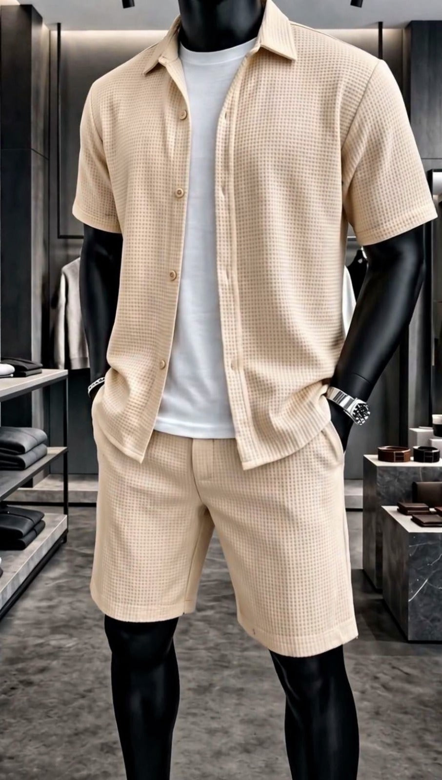 LI-88 BEAS MEN’S ÉLITE GRID TEXTURE SET – MODERN SUMMER CO-ORD