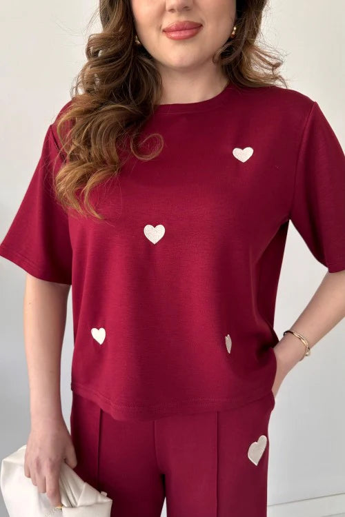 CH 556 Beas Straight Trouser With Heart Printed Top