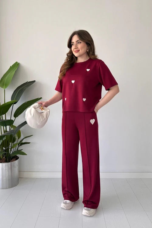 CH 556 Beas Straight Trouser With Heart Printed Top