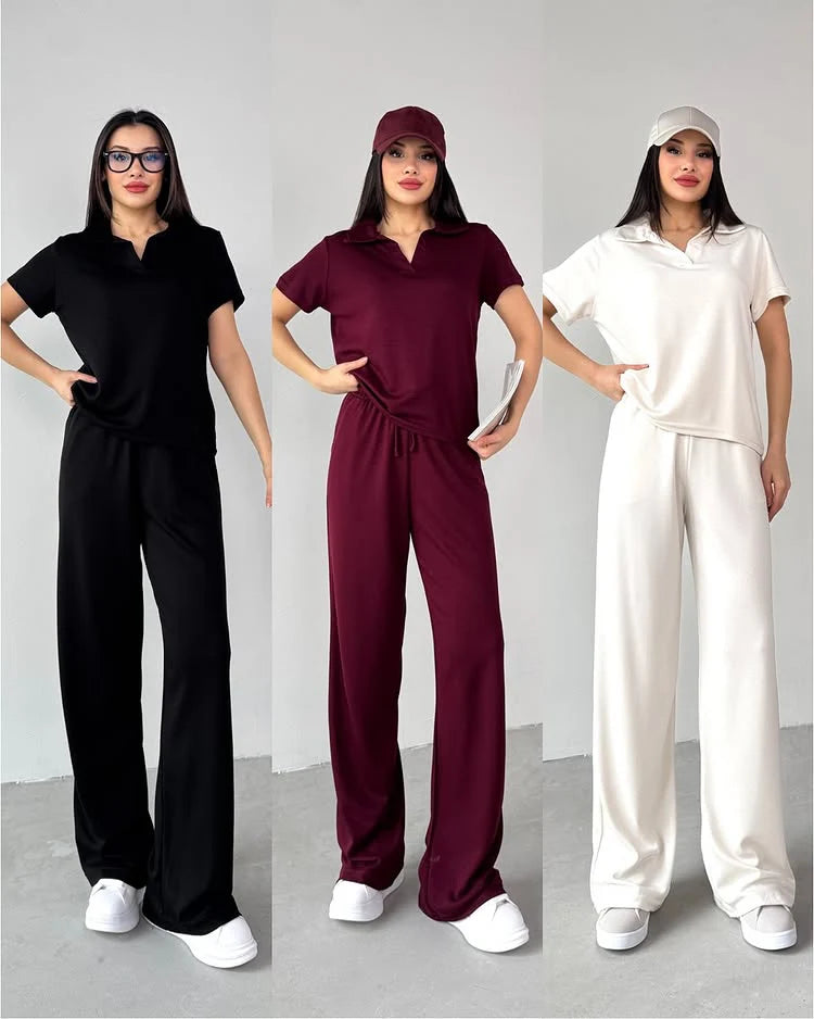 CH-550 Summer Casual Women's Polo Collar Top & Trouser Set