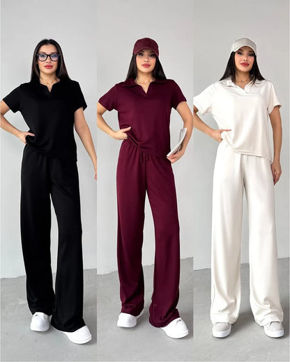 CH-550 Summer Casual Women's Polo Collar Top & Trouser Set