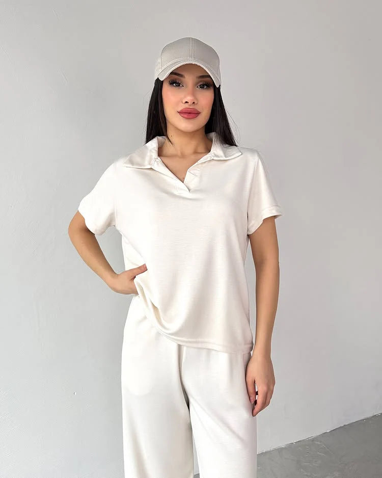 CH-550 Summer Casual Women's Polo Collar Top & Trouser Set