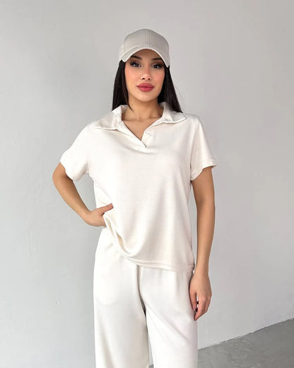 CH-550 Summer Casual Women's Polo Collar Top & Trouser Set