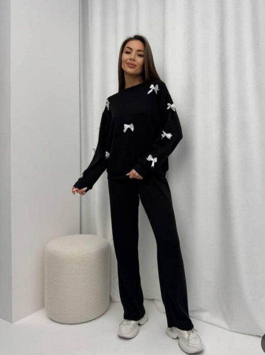CH-525 BEA'S Bow Style Warm Fleece Wnter Co-ord Set